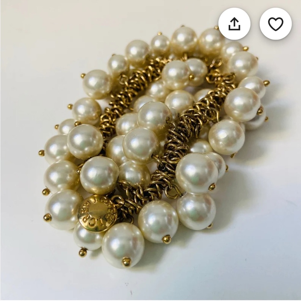 J Crew Pearl Gold Tone Stretch Bracelet - set of 2